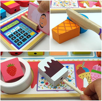Wooden Play Food Sets for Kids Ice Cream Toys Pretend Food Accessories Early Education Toys for 3+ Years Old Girls and Boys Gifts (Ice Cream Shop)