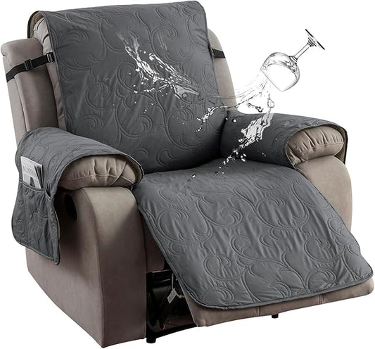 100% Waterproof Recliner Chair Cover, Recliner Chair Covers for Reclining Chair, Non-Slip Fabric Recliner Couch Cover for Living Room, for Pets Kids Protector, Washable (Dark Gray, 28"Recliner Chair)