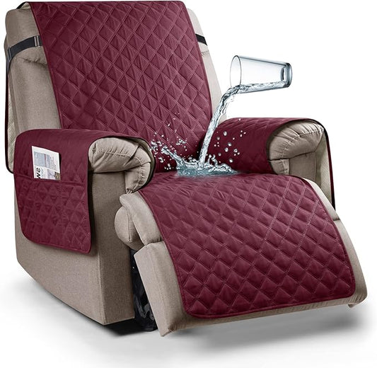 Ruaozz 100% Waterproof Recliner Chair Cover Non-Slip Reclining Cover for Recliner Chair Washable Chair Seat Cover with Elastic Straps for Kids, Dogs, Pets (Wine, 23'')