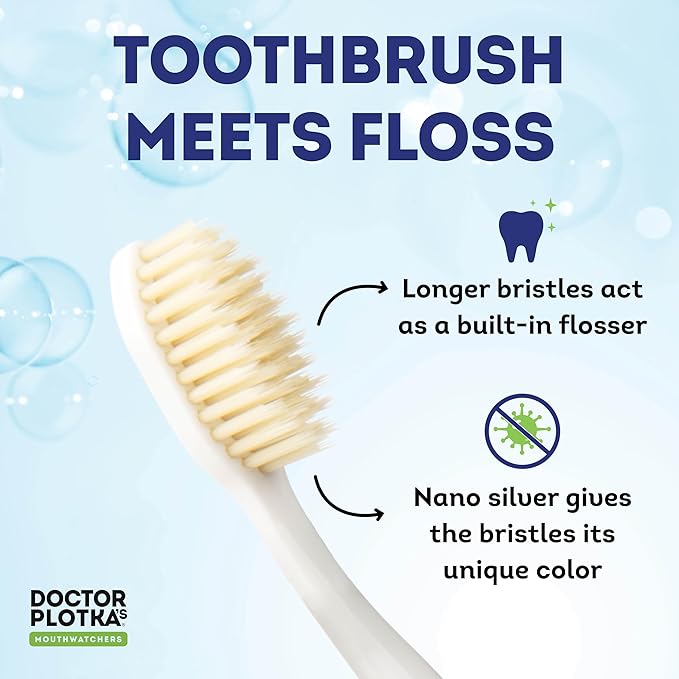 MOUTHWATCHERS Soft Flossing Toothbrush, 6-Pack, Manual Soft Toothbrush for Adults, Ultra Clean, Good for Sensitive Teeth and Gums, by Dr. Plotka's, Assorted Colors