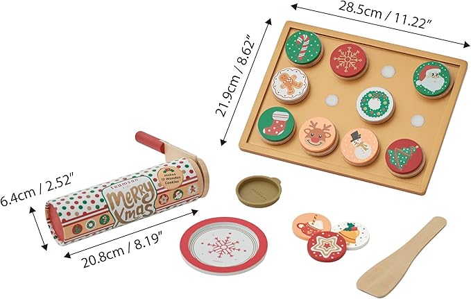 Teamson Kids Cuttable Christmas Cookie Play Wooden Food Set with Sliceable Cookies, Decorations, and Cookie Sheet - for 3 yrs. and up - Multi