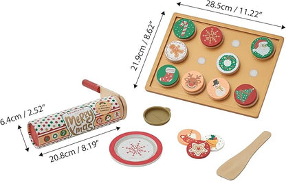 Teamson Kids Cuttable Christmas Cookie Play Wooden Food Set with Sliceable Cookies, Decorations, and Cookie Sheet - for 3 yrs. and up - Multi