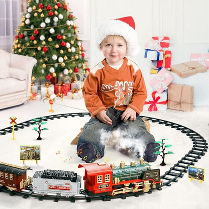 Remote Control Train Set - Electric R/C Train Toy for Kids w/Smokes,Lights & Sound 3 +