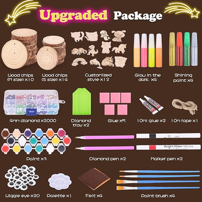Wooden Painting Craft Supplies Kit for Kids, Arts and Crafts for Boys and Girls Ages 6-12, Creative Art Toys Birthday Christmas Gifts for 5 6 7 8 Year Old Girls Boys