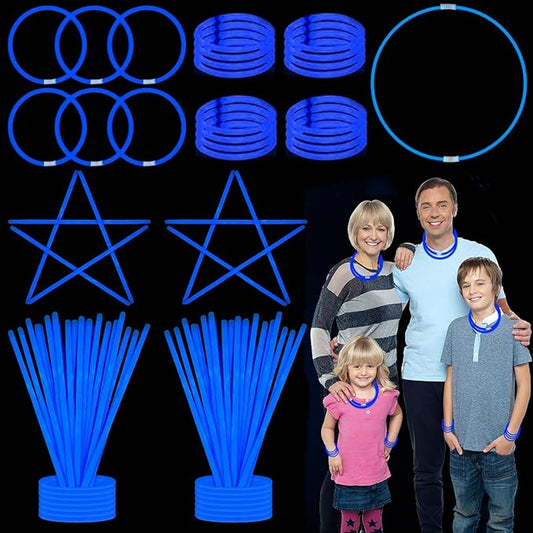 75 Glow Sticks Bracelets and Necklaces, 8'' Glowsticks Bulk Pack Bright Glow in the Dark Party Supplies for Kids (Blue)