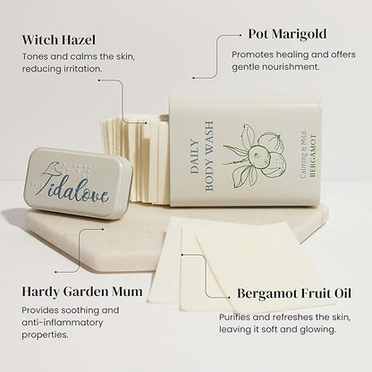 Body Wash Sheets in Tin, Zero Waste 1 Month (30 Sheets, 60 Washes)
