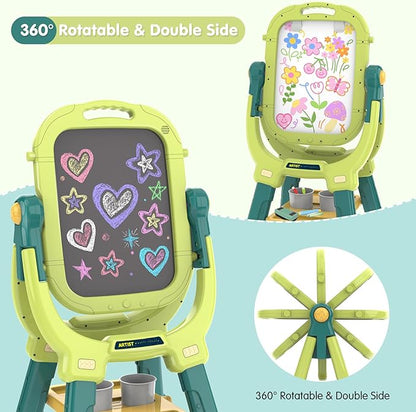 Victostar Easel for Kids, Rotatable Double Sided Adjustable Standing Art Easel with Drawing & Writing Accessories for Kids Boys and Girls