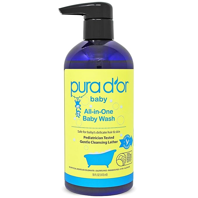 PURA D'OR 16 Oz All-in-One Calming Baby Wash & Shampoo For Hair & Entire Body, Tear Free