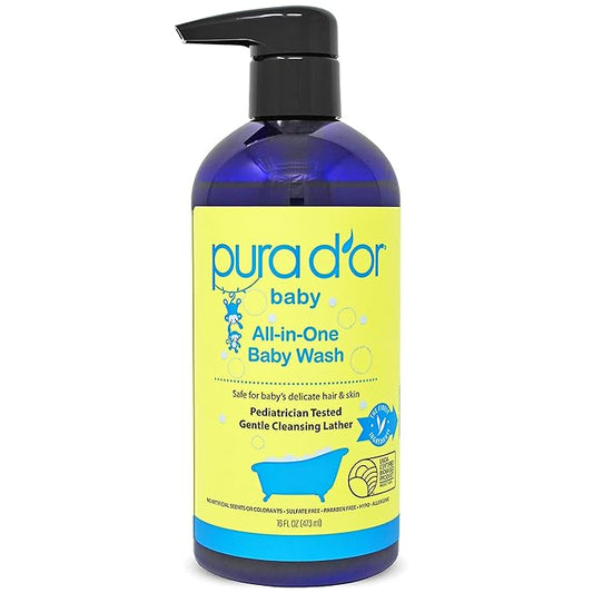 PURA D'OR 16 Oz All-in-One Calming Baby Wash & Shampoo For Hair & Entire Body, Tear Free