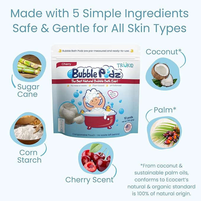 TruKid Bubble Podz Bubble Bath for Baby & Kids, Gentle Refreshing Bath Bomb for Sensitive Skin 7 for (60 Podz)