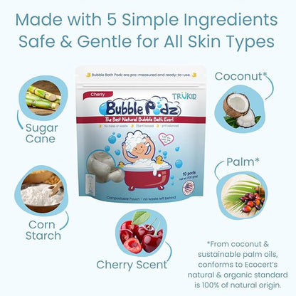 TruKid Bubble Podz Bubble Bath for Baby & Kids, Gentle Refreshing Bath Bomb for Sensitive Skin 7 for (60 Podz)