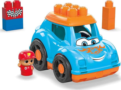 Mega BLOKS First Builders Toddler Building Blocks Toy Set, Ricky Race Car with 6 Pieces and Storage 1 Figure, 1+ Years