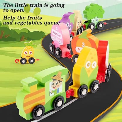 Wooden Train Set with 21pcs Fruit and Vegetable Alphabet Train 3-5 Wooden (KK-TS-0810)