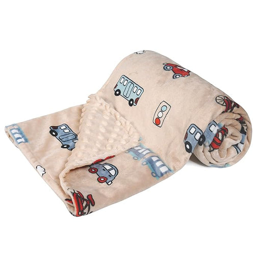 DaysU Silky Micro Soft Plush Baby Blankets for Boys with Print Car Pattern and Soothing Raised Dots, Double Layer Bed Throws for Baby Crib 30x40 Inches