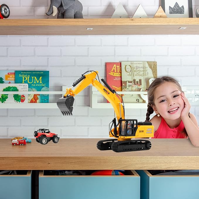 Gemini&Genius Excavator Toy, Construction Vehicle Digger Toy 1/35 Scale Die-cast