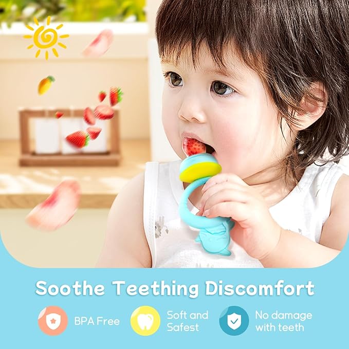 Baby Solids/Frozen Fruit Feeder Pacifier, Infant Teether Toy 4M+ 2-Pack (Dolphin