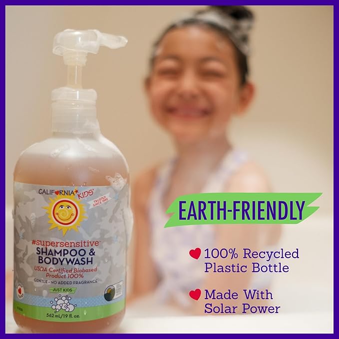 California Kids Super Sensitive Unscented Shampoo and Bodywash | 100% Plant-Based 562 mL 19 oz.