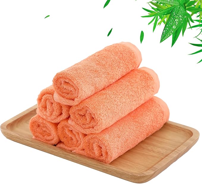JEFFSUN Extra Large 13x13 inch Face Towels for Sensitive Skin, 6 Pack Orange Wash Cloths