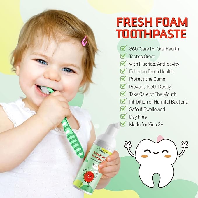 Kids Foam Toothpaste 2 Pack, Foam Toothpaste Kids with Low Fluoride, Toddler Toothpaste for U Shaped Toothbrush Electric Toothbrush, Foam Toothpaste for Children Kids Ages 3 Plus(Watermelon+Blueberry)