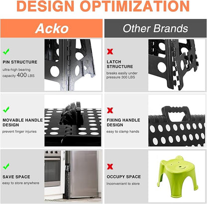 ACKO 6pack Folding Step Stool 16 Inch Stool 400 LB Weight Capacity Plastic Foldable Step Stools for Adults and Kids, Folding Stool Suitable for Kitchen, Stepping Stool with Handle Black Step Stool
