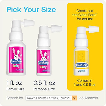 NAVEH PHARMA CleanEars Baby | Ear Wax Removal Kit Spray Ear Wax Softener Cleaner Ear Irrigation and Wax Dissolution | All-Natural Formula | Nonirritant – for Kids and Adults | 1 Fl Oz