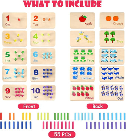 Wooden Counting Numbers Peg Board for Kids, Montessori Math Toy for Toddlers, Math Manipulatives Preschool Early Learning Educational Materials for Kids 3 4 5 6 7