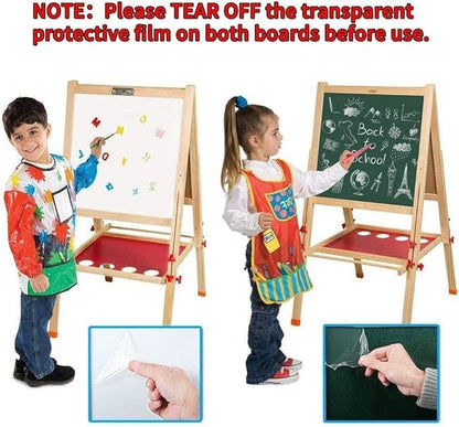 Wooden Art Easel for Kids, Double Sided Kids Easel with Whiteboard & Chalkboard, Height Adjustable Standing Toddler Easel with Painting Accessories, Education Gift for Boys and Girl Toddler