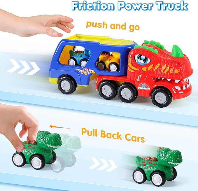 SEPHIX Dinosaur Trucks Toys for Kids Age 2-4 - Toddler Car Toys for 2 3 4 Year Old Boy Birthday Gifts 3-5