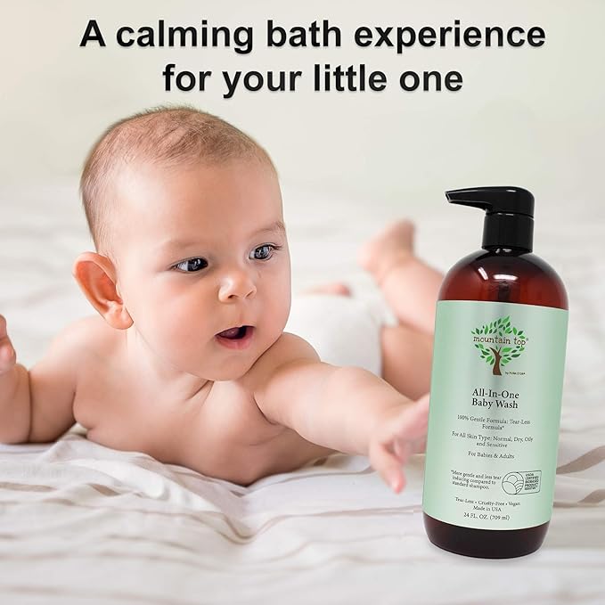 MOUNTAIN TOP All-in-One Baby Wash (24 oz / 709 ml) with Premium USDA Biobased Ingredients, Sulfate-Free 2-in-1 Baby