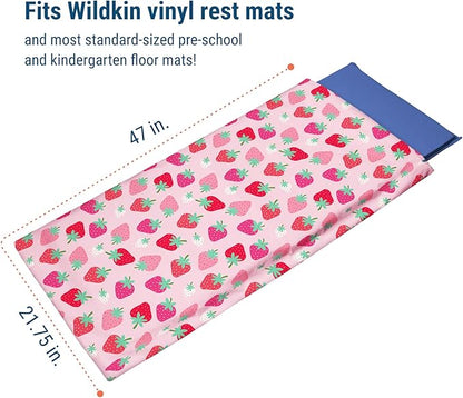 Wildkin Kids Nap Mat Cover for Boys & Girls, Featuring Sewn-in Flap Design, Ideal for Preschool and Daycare, Fits Our Vinyl Nap Mat up to 1.5 Inches Including Basic Sleep Ma (Strawberry Patch)