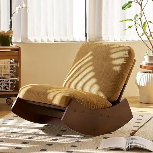 MFFM Comfortable Glider Rocking Chair, Upholstery Glider Chair, Solid Wood Frame, Perfect for Multiple Settings Accent Reading Chair for Bedroom,Living Room,Nursery (Orange)