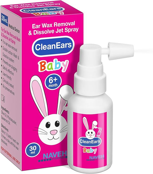 NAVEH PHARMA CleanEars Baby | Ear Wax Removal Kit Spray Ear Wax Softener Cleaner Ear Irrigation and Wax Dissolution | All-Natural Formula | Nonirritant – for Kids and Adults | 1 Fl Oz