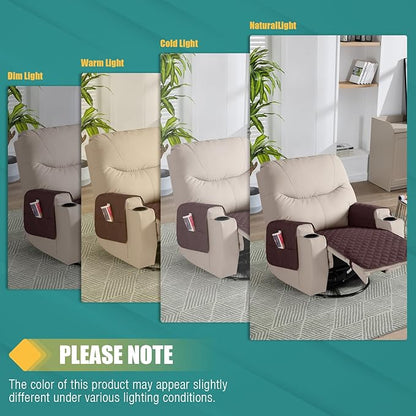 Ruaozz 100% Waterproof Recliner Chair Covers Non Slip Chair Covers Washable Recliner Covers for Reclining Chair with Pockets Covers for Recliner Chair for Pets, Kids (Coffee, Medium-25'')