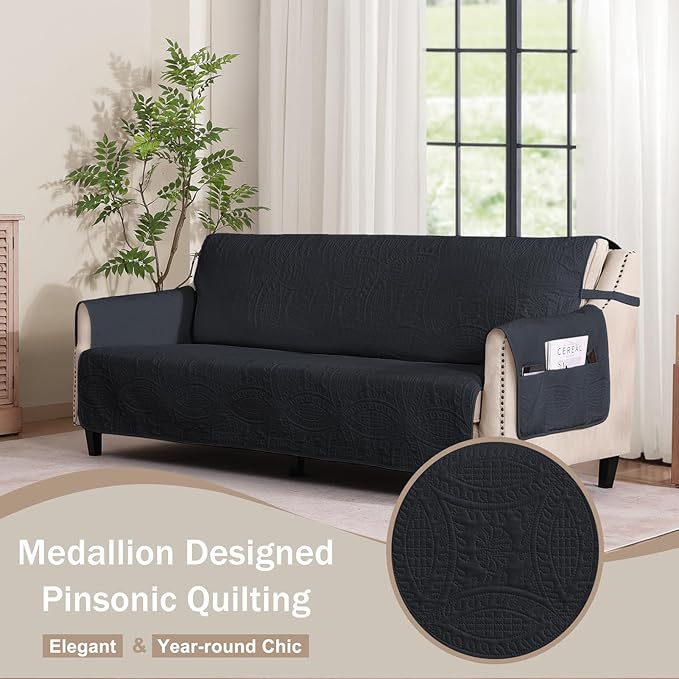 Blue Loveseat Covers for 2 Cushion Couch, Water-Repellent Slip Covers for Loveseat, Machine Washable Love Seat Quilted Couch Covers, Pet Friendly Loveseat Slipcovers (Loveseat 56", Blue Gray)