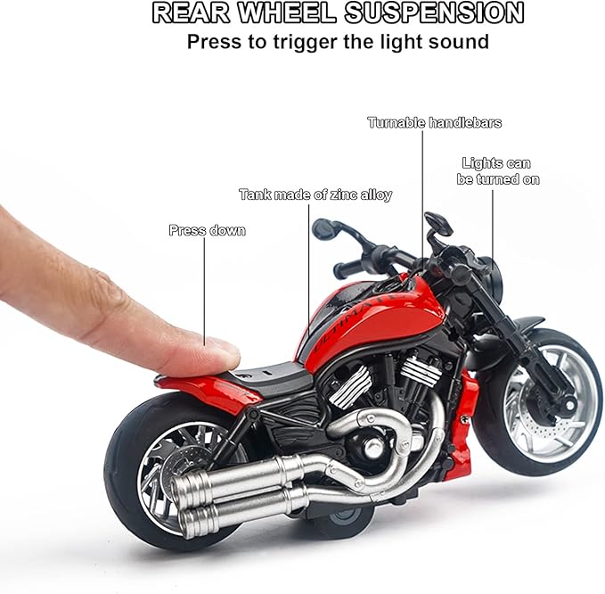 Pull Back Motorcycle Toys - Toy Motorcycle with Flashing Light 3+ Kids