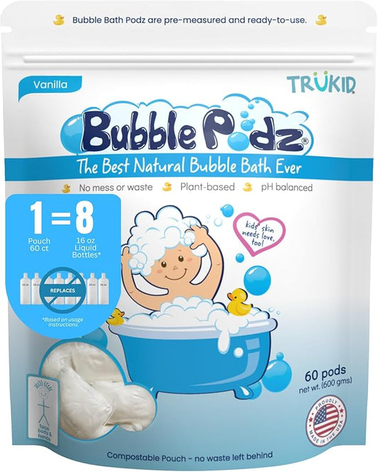 TruKid Bubble Podz Bubble Bath for Baby & Kids, Gentle Refreshing Bath Bomb for Sensitive Skin 7 for (60 Podz)