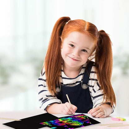 Art Set for Kids Rainbow Magic Scratch Off Paper Black Scratch Sheets Notes Cards Boards Doodle Pads Childrens Crafts Projects Kit for Girls Boys Adults Birthday Christmas Gift