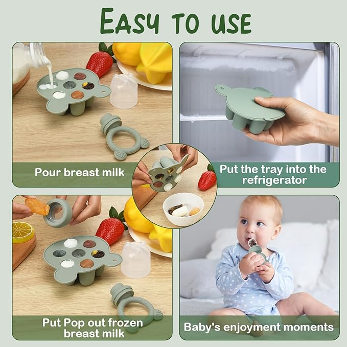 Baby Breastmilk Popsicle Molds & Baby Fruit Feeder (3 Pack), WAJIAYON Baby Food Freezer Tray Storage Containers