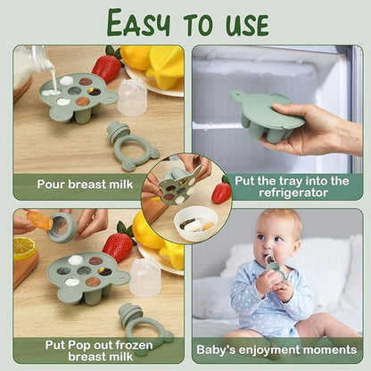 Baby Breastmilk Popsicle Molds & Baby Fruit Feeder (3 Pack), WAJIAYON Baby Food Freezer Tray Storage Containers
