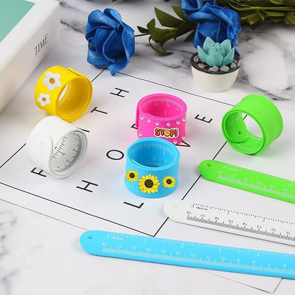 CCINEE 20PCS Silicone Ruler Slap Bracelets, Assorted Ruler Snap Bracelets Colorful Silicone Wristband with Scale for Kids Craft Classroom Prizes Gift Exchange Party Favors