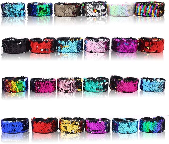 VGOODALL 24pcs Slap Bracelet,Kids Squin Bracelet Mermaid Bracelet Flip Wristband Bracelet Kids Birthday Party Favors Supplies
