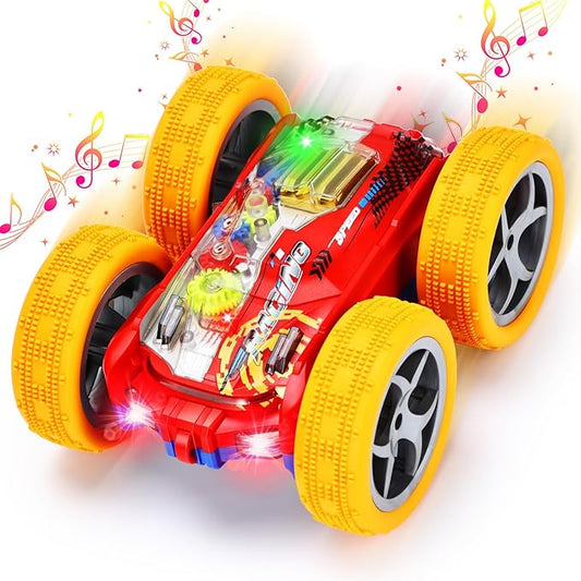 Light Up Toy Cars for Toddlers,Transparent Gear Car Toy for Kids with Cool Light and Double-Sided Flip