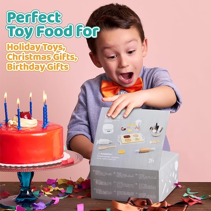 Wooden Toy Bake and Cookie Set, Pretend Play Food Sets for Kids, Pretend Cookies and Baking Set Kitchen Playset, Pretend Play Kitchen Accessories Gift for Boys and Girls Ages 3+