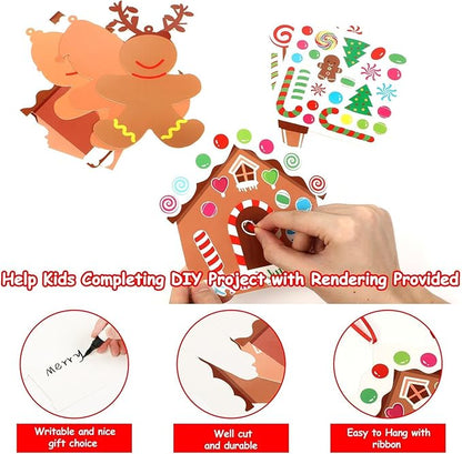 36 Sets Christmas DIY Art Craft Kits Gingerbread Men and House Ornament Art Sets Winter Christmas Stickers Arts and Crafts Bulk for Kids Winter Holiday Xmas Classroom Activities Games Party Decoration
