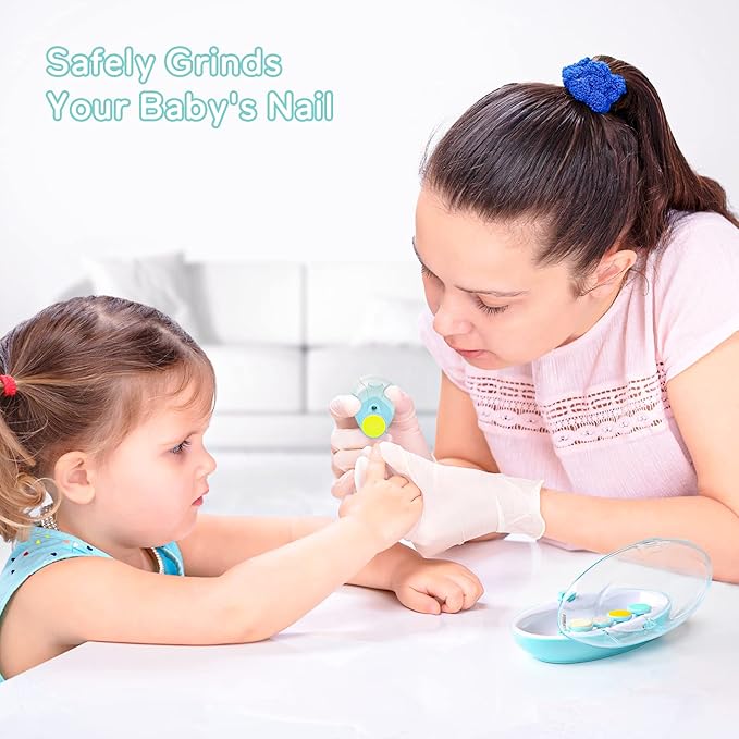 Baby Nail Trimmer Electric, Lupantte Safe Baby Nail File, Baby Nail Clippers with Light and 6 Grinding Pads for Newborn Infant Toddler or Adults Toes and Fingernails, Kids Nail Care, Polish and Trim
