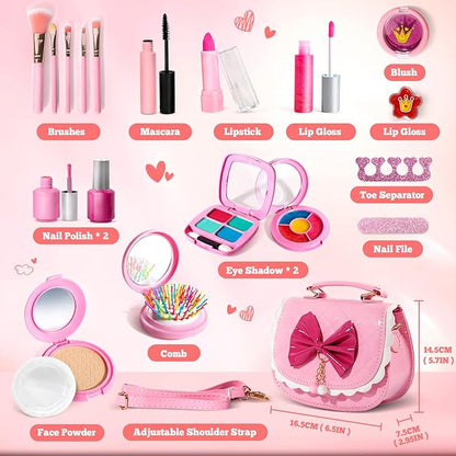 ULOVEME Kids Real Makeup Kit for Little Girls - Real, Non Toxic, Washable Make Up Toy - Umicorn Toys Gift for 3 4 5 6 7 8 9 10 12 Years Old Girls Birthday (Pink Bow Purse)