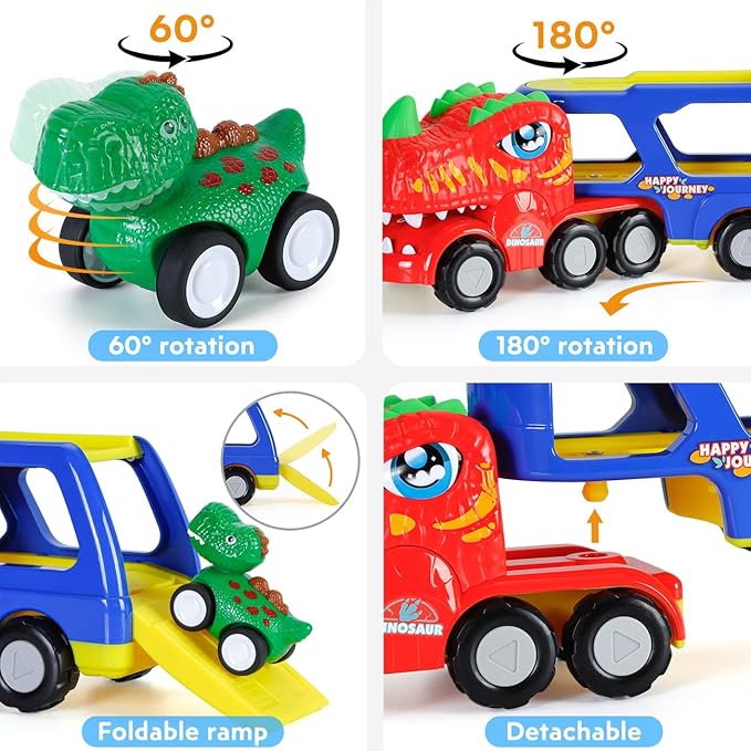 SEPHIX Dinosaur Trucks Toys for Kids Age 2-4 - Toddler Car Toys for 2 3 4 Year Old Boy Birthday Gifts 3-5