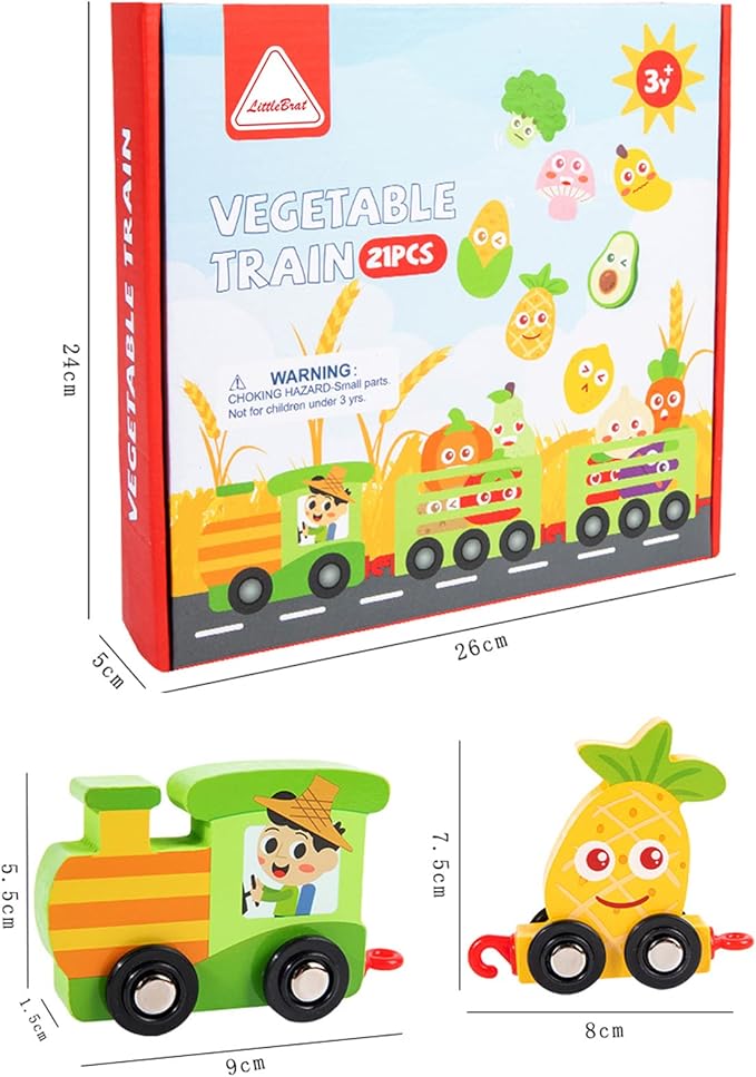 Wooden Train Set with 21pcs Fruit and Vegetable Alphabet Train 3-5 Wooden (KK-TS-0810)