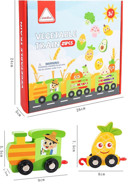 Wooden Train Set with 21pcs Fruit and Vegetable Alphabet Train 3-5 Wooden (KK-TS-0810)