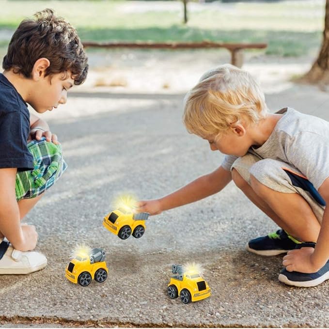 ArtCreativity 3.5 Inch Pull Back Construction Vehicle Set with Lights & Sound, Set of 3
